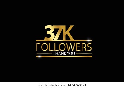 37k, 37.000 Followers celebration logotype. anniversary logo with golden and Spark light white color isolated on black background for social media - Vector