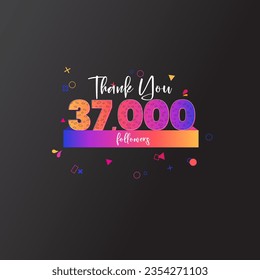 37K followers banner for social media followers and subscribers. Thank you 37 thousand followers vector template for network, social media friends and subscribers.