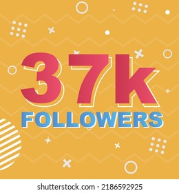 37k Followers Card Celebration Vector. 37000 Followers Congratulation Post Social Media Template. Modern colourful design. svg