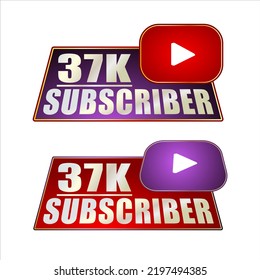 37K subscriber banner template Vector illustration and nice red, violet, gold, black color.