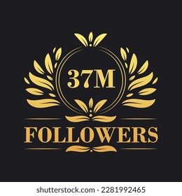 37M Followers celebration design. Luxurious 37M Followers logo for social media followers svg