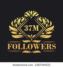 37M Followers celebration design. Luxurious 37M Followers logo for social media followers svg