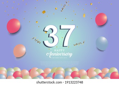 37th anniversary background with 3D number and balloons illustration