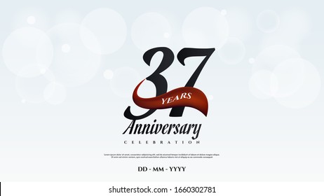 37th anniversary background with illustrations of numbers in a circle with writing on the ribbon.