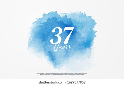 37th anniversary background with illustrations of white numbers and the writing below on a water color background.