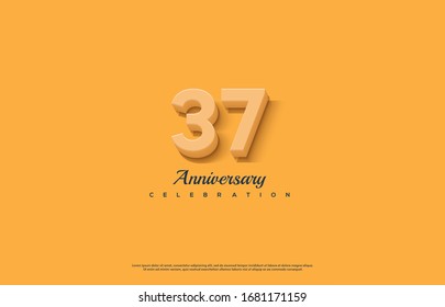 37th anniversary background with orange-colored number illustration and black text below.