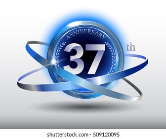 37th anniversary with blue ring and laurel on white background