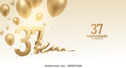 37th Anniversary Celebration Background 3d Golden Stock Vector (Royalty ...