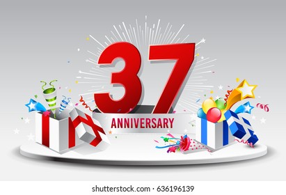 37th Anniversary celebration background. stock vector template