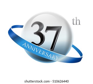 37th anniversary celebration with blue ring on white isolated background