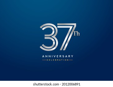 37th anniversary celebration logotype with linked number silver color isolated on blue color. vector anniversary for celebration, invitation card, and greeting card