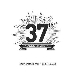 37th anniversary design with firework and ribbon black color for use company celebration 