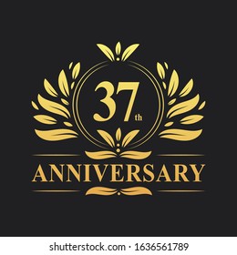 37th Anniversary Design, luxurious golden color 37 years Anniversary logo design celebration.