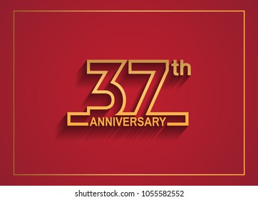 37th anniversary design with simple line style golden color isolated on red background for celebration event