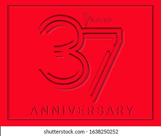 37th Anniversary with elegant red stripe motif, anniversary template design for web ,Creative poster, booklet, leaflet, flyer, magazine, invitation card