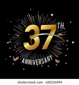 37th Anniversary fireworks and celebration background - stock vector