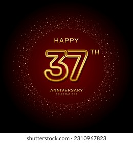 37th  anniversary logo design with a double line concept in gold color, logo vector template illustration