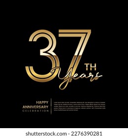 37th anniversary logo with double line style. Gold line art design. Logo Vector Template