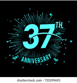 37th anniversary logo with firework background. glow in the dark design concept