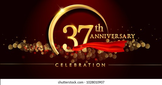 37th Anniversary Logo Golden Ring Confetti Stock Vector (Royalty Free ...