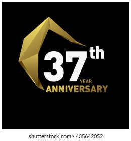 37th anniversary logo with modern gold shape. Anniversary signs illustration. Gold anniversary logo design and illustration