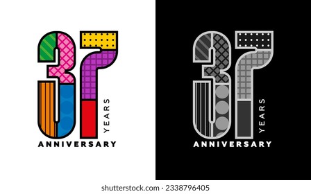 37th anniversary logo set, thirty seventh anniversary, colorful logo for celebration event, invitation, congratulations, web template, flyer and booklet, retro symbol