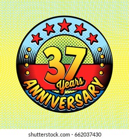 37th anniversary logo. Vector and illustrations. Comics anniversary logo.
