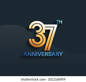 37th anniversary logotype with multiple line golden color isolated on dark blue background for celebration