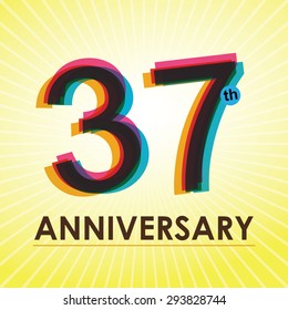 37th Anniversary poster / template design in retro style - Vector Background