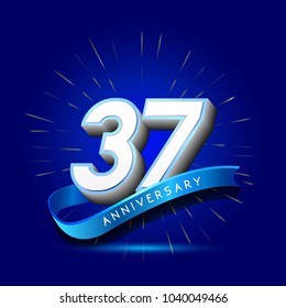 37th Anniversary with ribbon , anniversary template design for web, game , Creative poster, booklet, leaflet, flyer, magazine, invitation card
