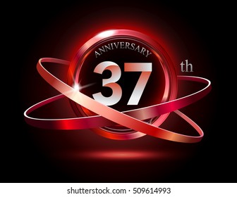 37th anniversary with shiny red ring on black background