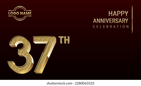 37th Anniversary template design concept with golden number. Vector Template