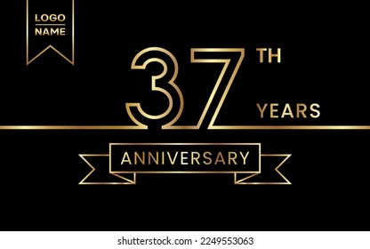 37th Anniversary template design with gold color for celebration event, invitation, banner, poster, flyer, greeting card. Line Art Design, Vector Template