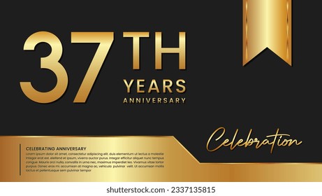 37th anniversary template design in gold color isolated on a black and gold background, vector template