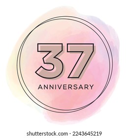 37th anniversary watercolor vector illustration, Beautiful greeting banner poster and Vector festive illustration.