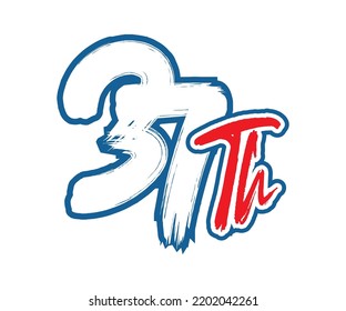37th Ordinal Number counting vector art illustration with stunning font on red trim blue on white background