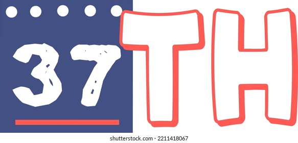 37th Ordinal Numbers counting vector art illustration with fantastic font and blue red color, worksheets - match sequence number worksheets for preschoolers 