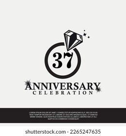 37th year anniversary celebration logo with black color wedding ring vector abstract illustration design