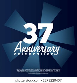 37th year anniversary celebration vector template design illustration with white text elegant blue shiny background.	