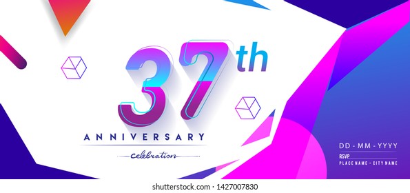 37th years anniversary logo, vector design birthday celebration with colorful geometric background and circles shape.