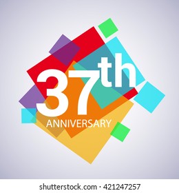 37th years anniversary logo, vector design birthday celebration with colorful geometric isolated on white background.
