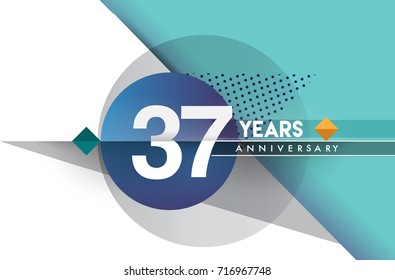37th years anniversary logo, vector design birthday celebration with colorful geometric background and circles shape.