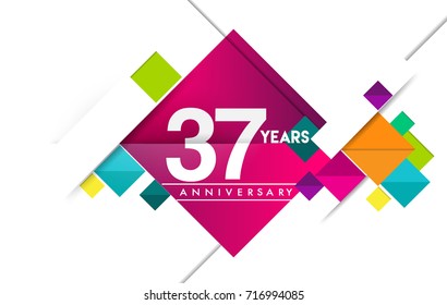 37th years anniversary logo, vector design birthday celebration with colorful geometric isolated on white background.