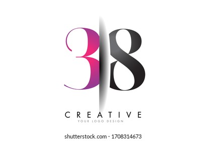 38 3 8 Logotipo de número gris y rosa con diseño creativo de ilustración de vectores de corte en sombra.