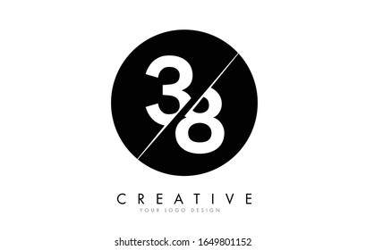 38 3 8 Number Logo Design with a Creative Cut and Black Circle Background. Creative logo design.