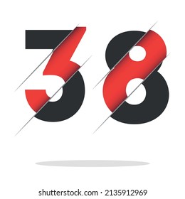38 3 8 Diseño de logotipo numérico con corte creativo y fondo de círculo negro. Diseño de logotipo creativo.