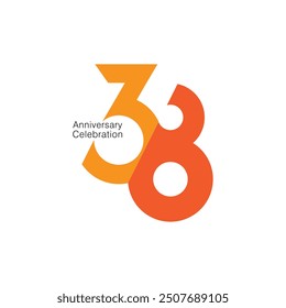 38, 38th Years Anniversary Logo, 38 birthday,  Vector Template Design element for birthday, invitation, wedding, jubilee and greeting card illustration.