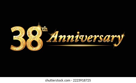 38 anniversary celebration. 38th anniversary celebration. 38 year anniversary celebration with glitter and black background.