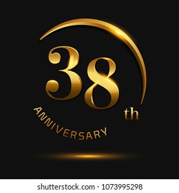 38 Anniversary Celebration Design.invitation card, and greeting card. elegance golden color isolated on black background