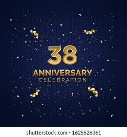 38 Anniversary celebration with gold number and ribbon on the abstract blue background. abstract background template. 